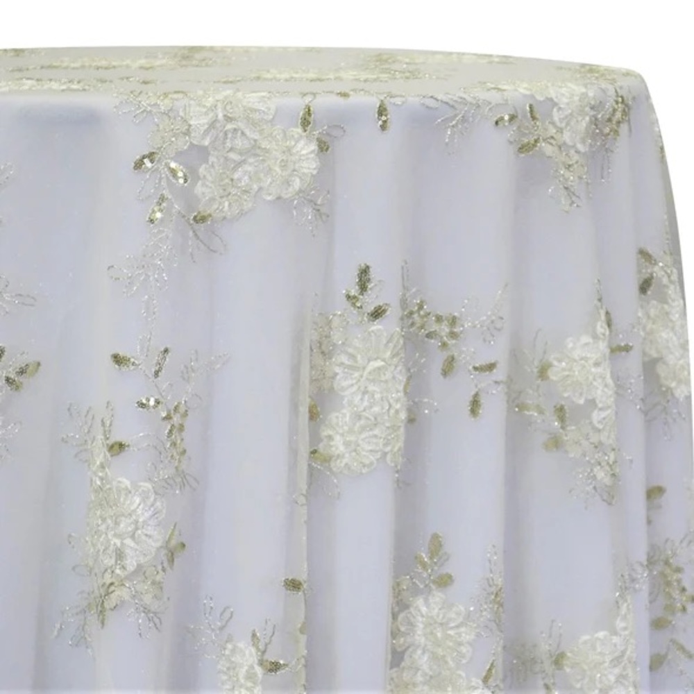 90” x 90” square table overlay - ivory and gold